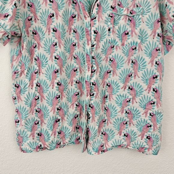 Roberta Roller Rabbit Parrot Printed Pajama Button Up Shirt Size LG Women's - Picture 3 of 12